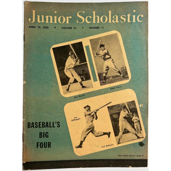 1950 Junior Scholastic Magazine Musial Ted Williams DiMaggio Baseball MLB HOF - Picture 1 of 3